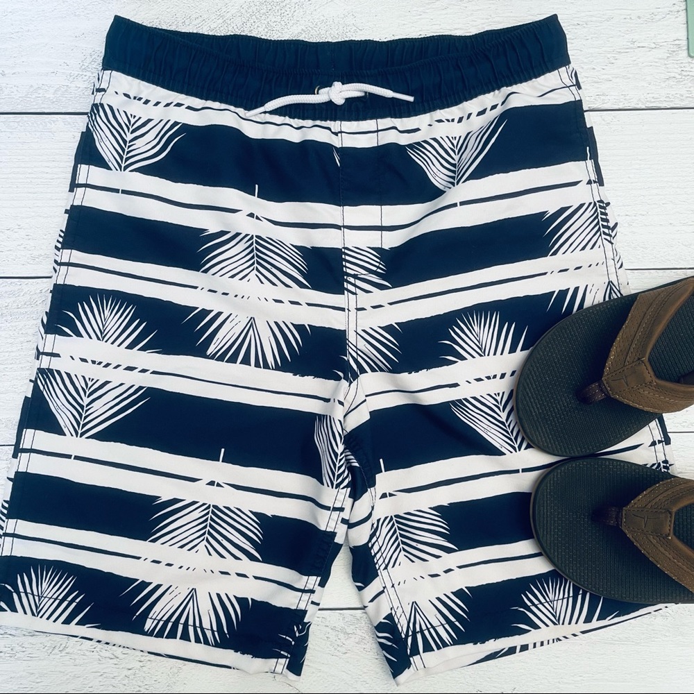 Lands' End Boys Navy Palm Leaf Swim Trunks Size XL (14-16)